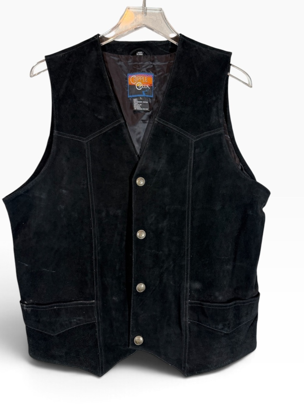 CRIPPLE CREEK Men's Large Black Suede Western Vest with Silver Detailed Snaps